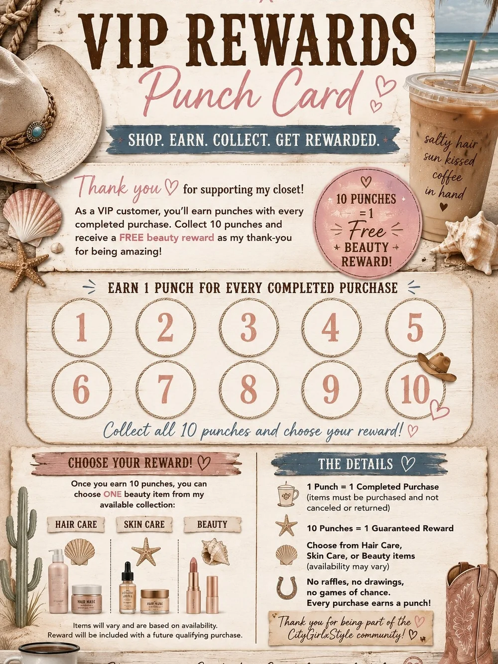 16 left🤘🏻CITYGIRLXSTYLE VIP Rewards Punch Card